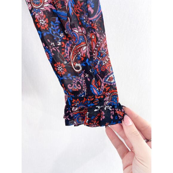 Willow Drive Women's Paisley Print Chiffon Blouse Long Sleeve Ruffle Cuff Small - Picture 3 of 7